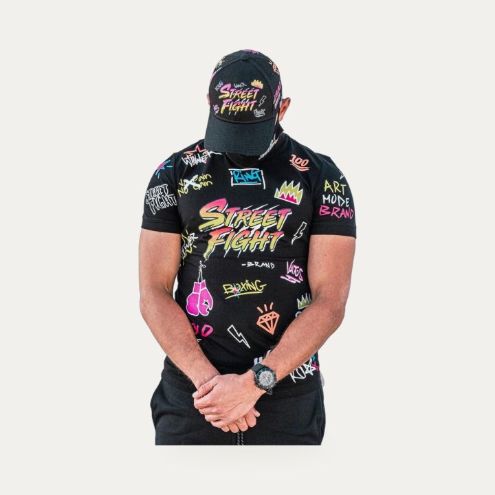 T-shirt Street Fight Vatos noir et rose – vue 3