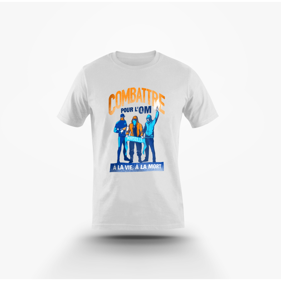 Combattre à l'OM - à la vie à la mort - Blanc Tshirt MARSEILLE - BELSUNCE